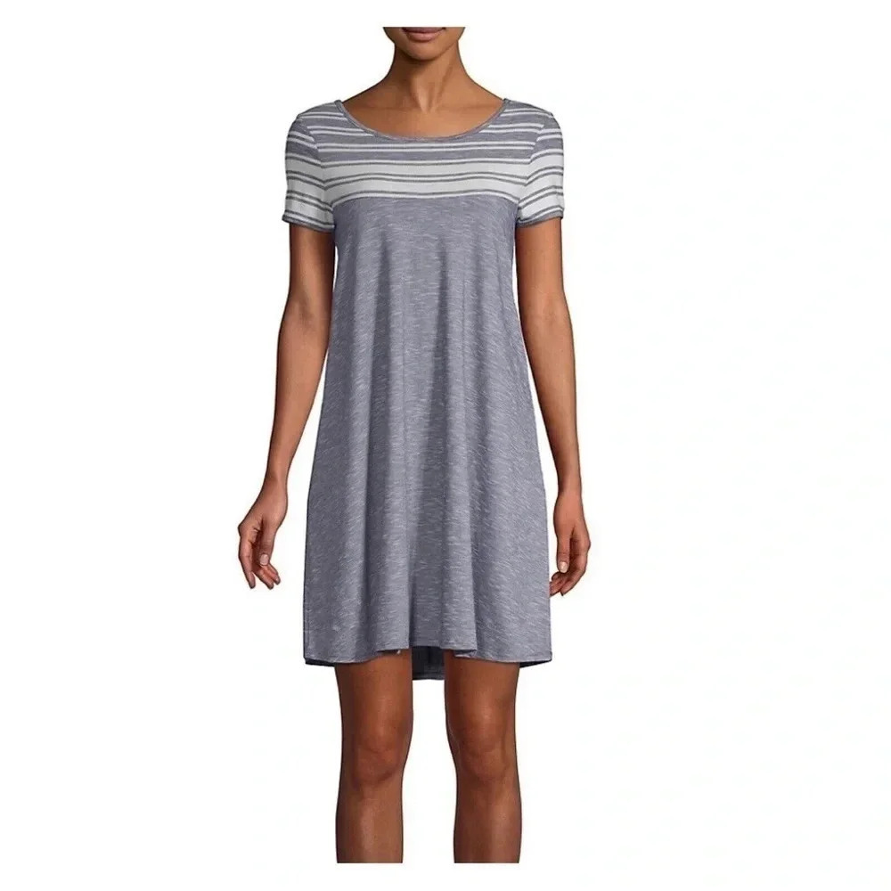 Max Studio Babydoll Striped Scoop Neck T-Shirt Dress - Blue - Size XS -‎ EUC